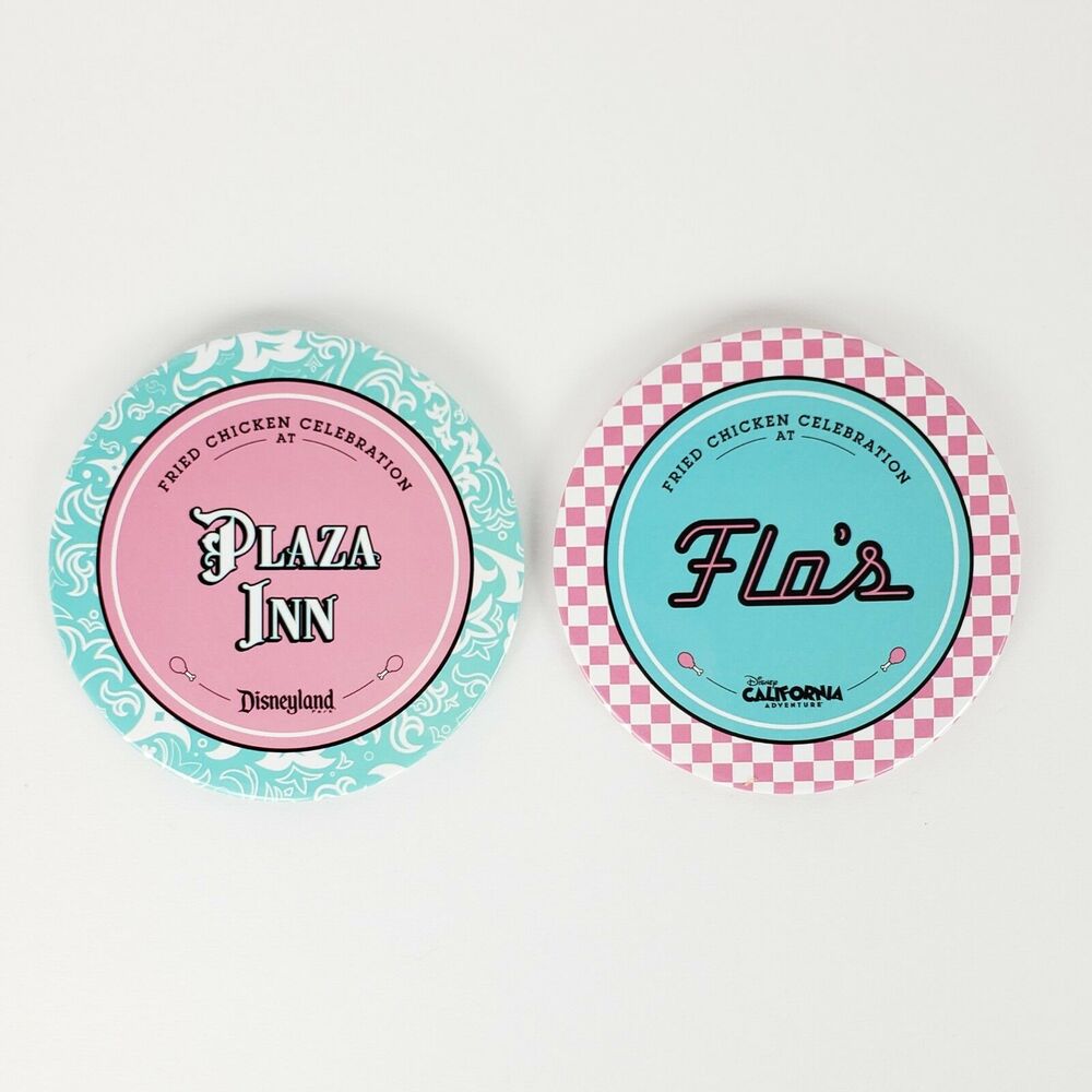 2 Disney Buttons Pins Fried Chicken Celebration Flo's Plaza Inn DCA Disneyland